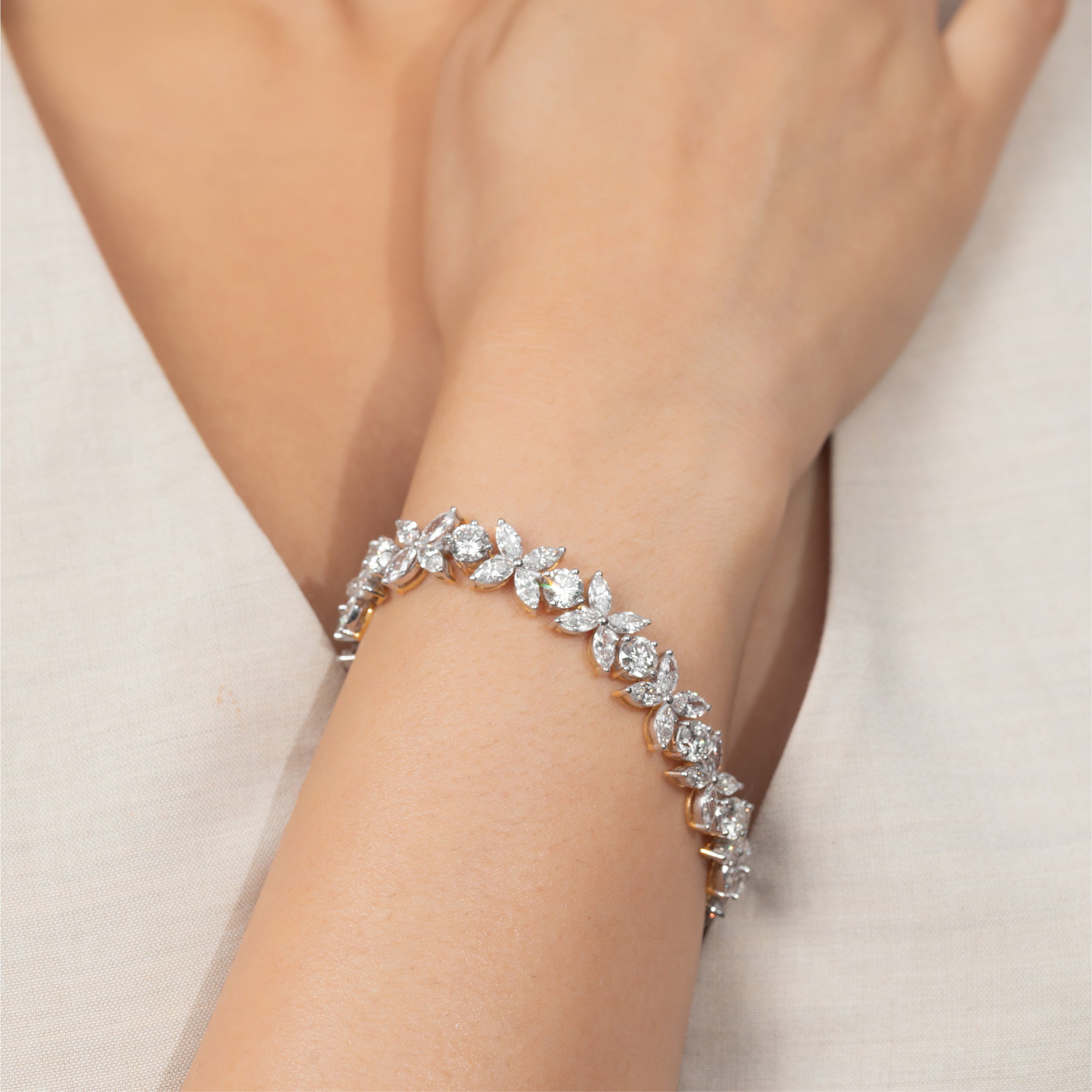 Flower Round Marquise Tennis Bracelet