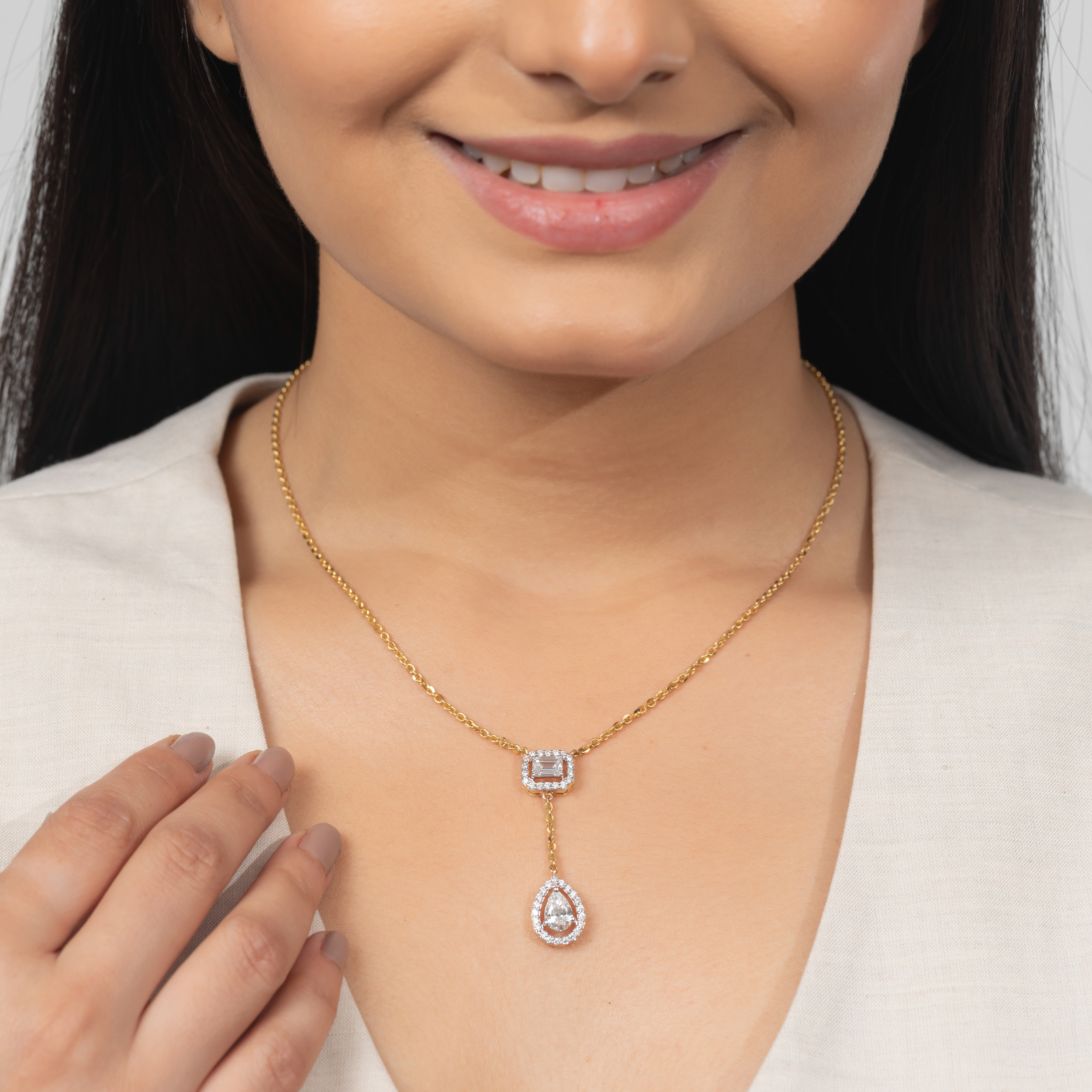 Emerald & Pear Drop Chain Pendant