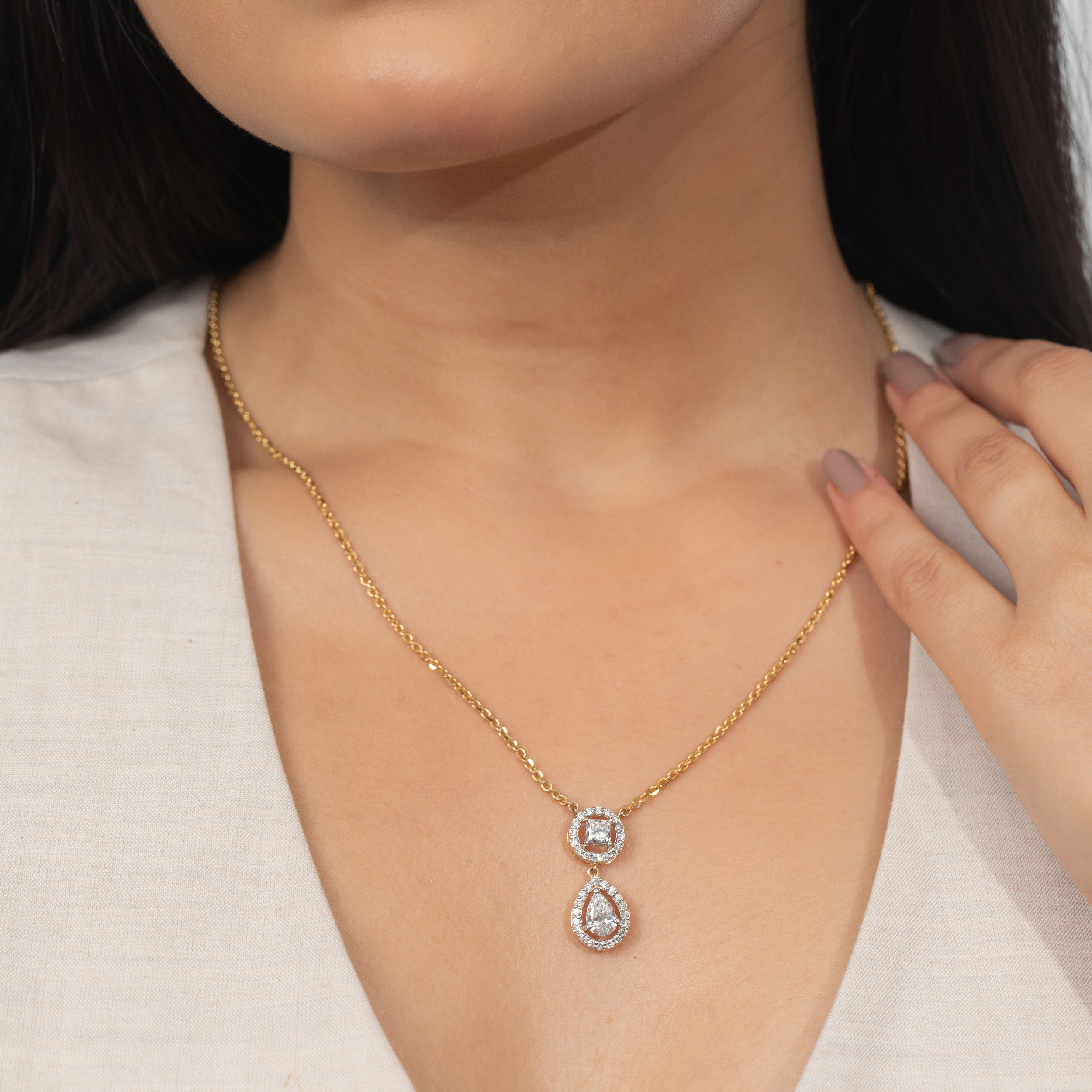 Princess & Pear Drop Chain Pendant