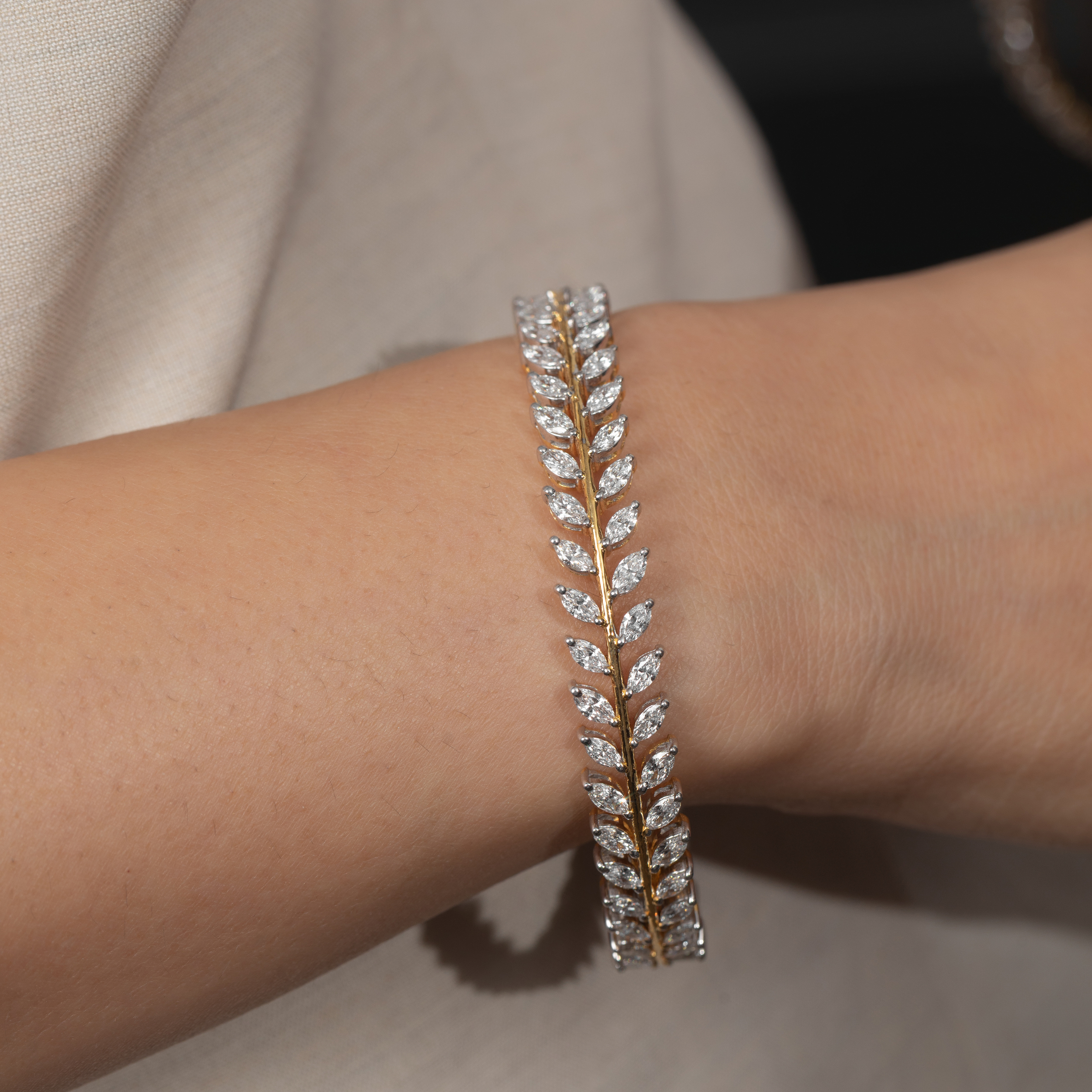 Alternating Marquise Leaf Bangle