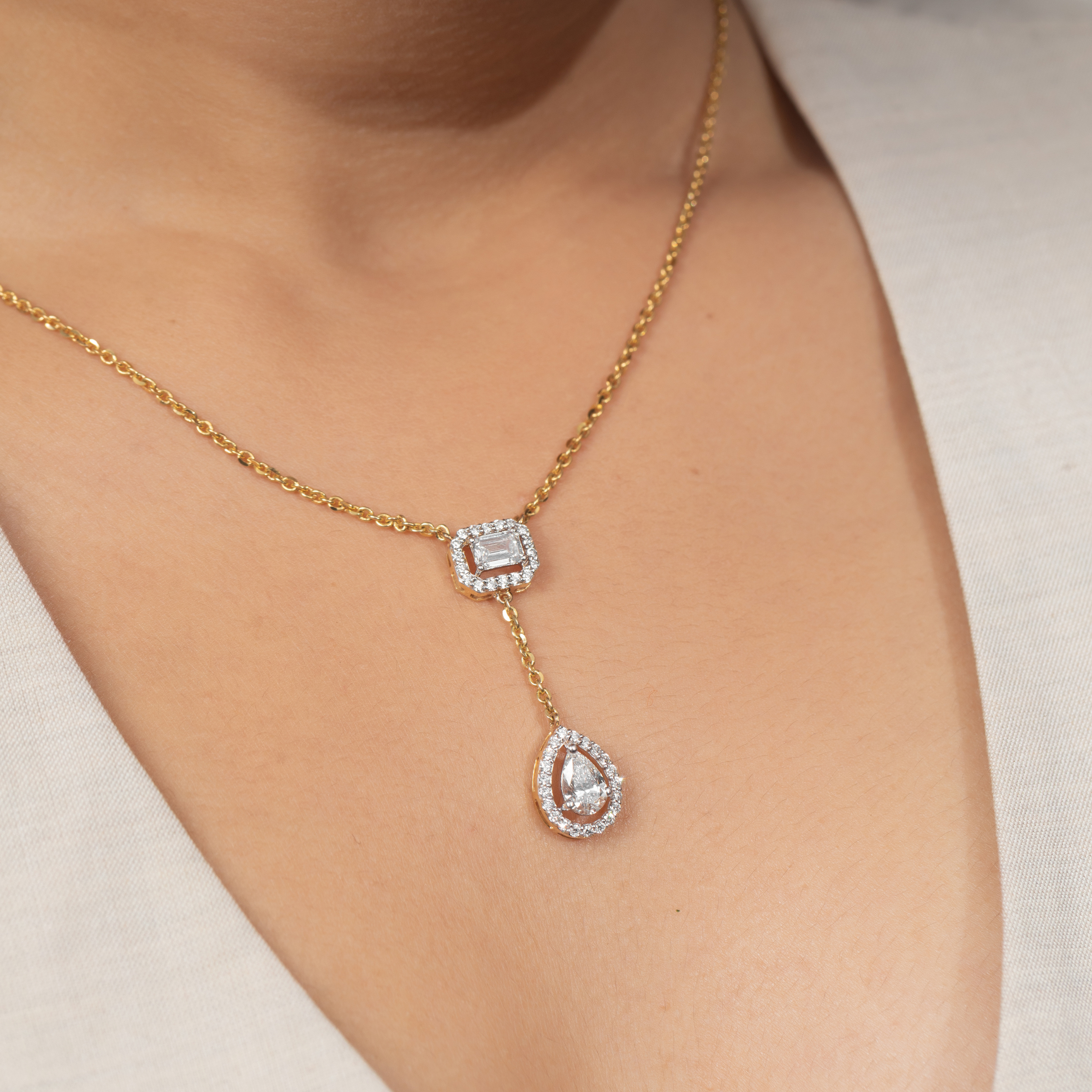 Emerald & Pear Drop Chain Pendant