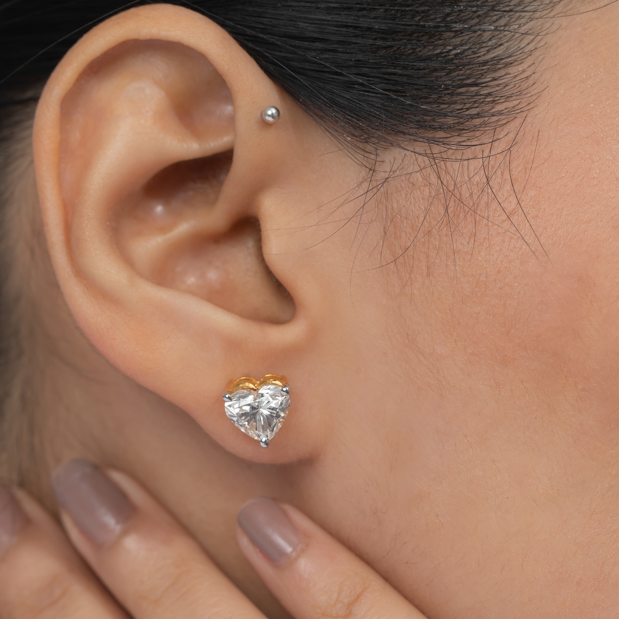 Heart Solitaire Stud Earrings
